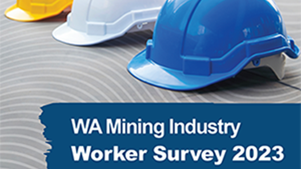 image of hard hats with text: WA mining industry worker survey 2023